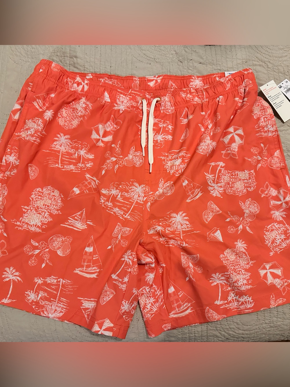 Men's Coral Tropical Swim Trunks. Size XL